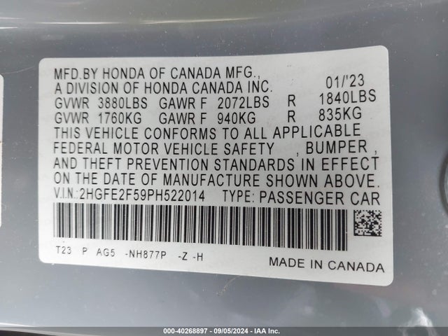 Honda Civic Sport 2023 2HGFE2F59PH522014 Image 9