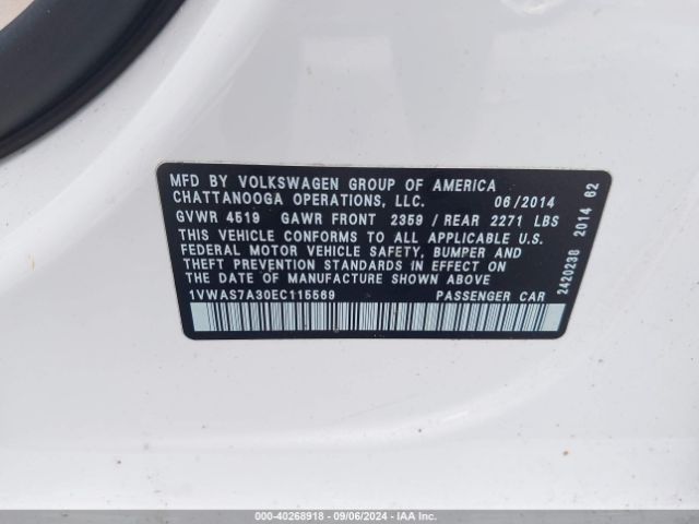 1VWAS7A30EC115569 Volkswagen Passat 1.8t Wolfsburg Edition