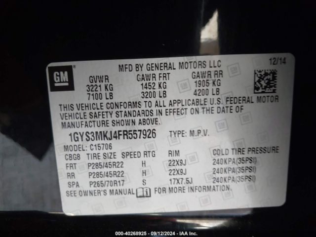 1GYS3MKJ4FR557926 Cadillac Escalade Luxury