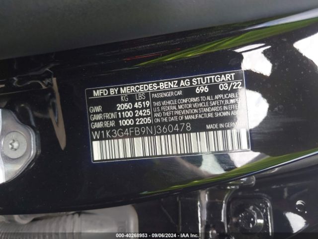 W1K3G4FB9NJ360478 Mercedes-Benz A 220 4matic