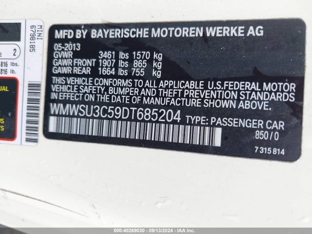 2013 MINI HARDTOP WMWSU3C59DT685204 Photo 8