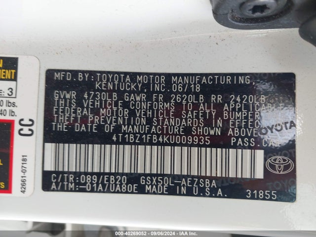 4T1BZ1FB4KU009935 Toyota Avalon Touring