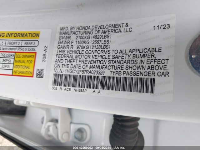 1HGCY2F87RA023329 Honda Accord Hybrid Touring