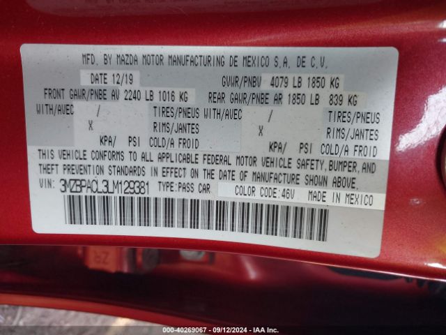 3MZBPACL3LM129381 Mazda Mazda3 Select Package