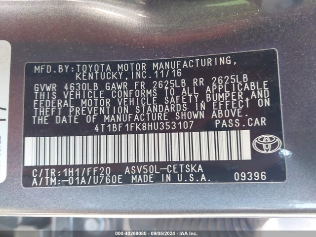 Toyota CAMRY SE 2017 4T1BF1FK8HU353107 Image 9
