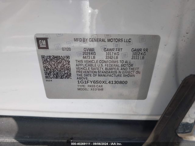 1G1FY6S0XL4130800 Chevrolet Bolt Ev Fwd Lt