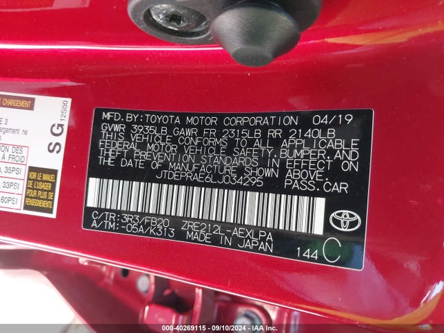 Toyota COROLLA LE 2020 JTDEPRAE6LJ034295 Image 9