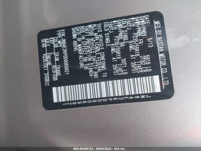 Продаж на аукціоні авто 2013 Nissan Quest Le, vin: JN8AE2KP0D9069921, номер лоту: 40269123