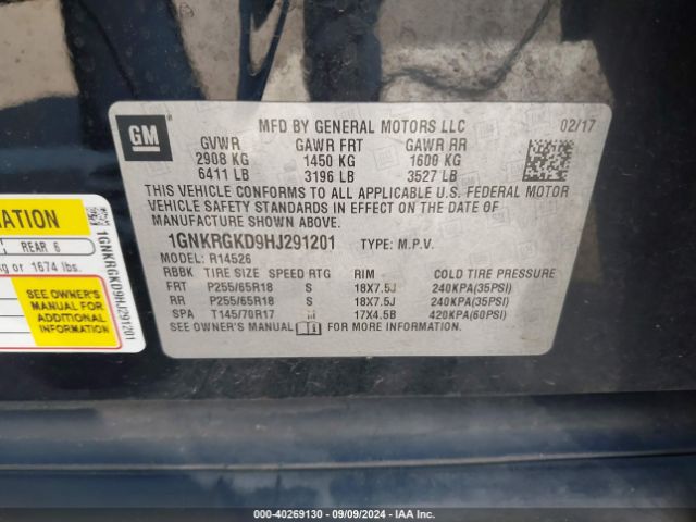 1GNKRGKD9HJ291201 Chevrolet Traverse 1lt