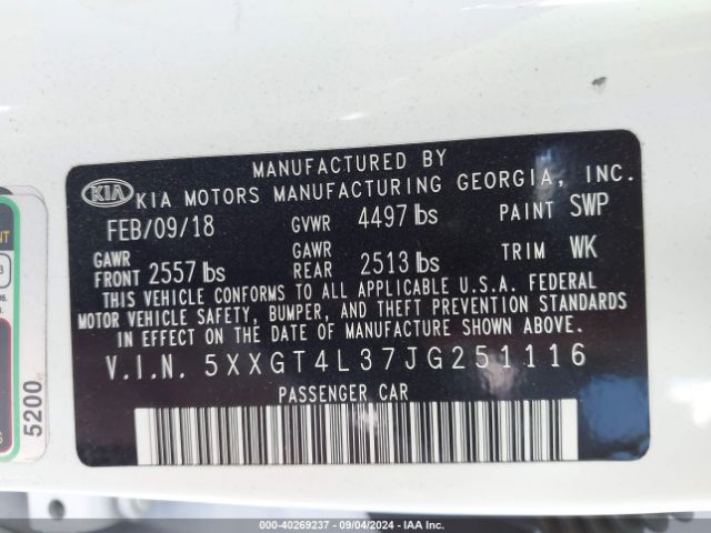 5XXGT4L37JG251116 KIA Optima Lx