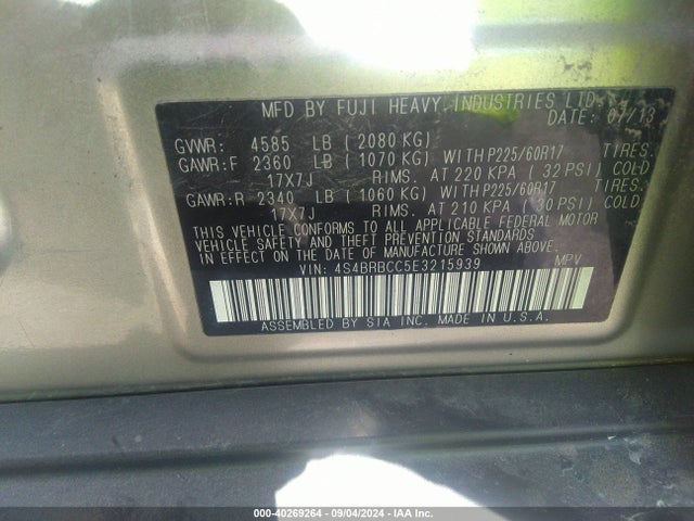 Subaru Outback 2.5i Premium 2014 4S4BRBCC5E3215939 Image 9