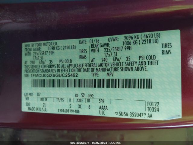 1FMCU0GX6GUC25462 Ford ESCAPE SE