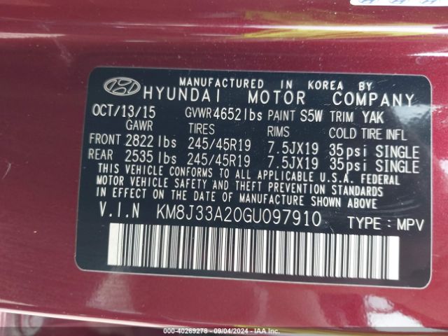 KM8J33A20GU097910 Hyundai Tucson Limited
