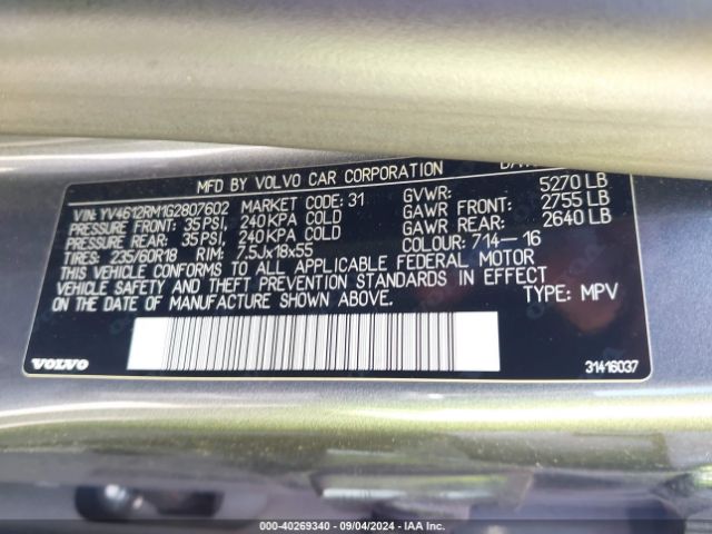 YV4612RM1G2807602 Volvo Xc60 T5 Platinum