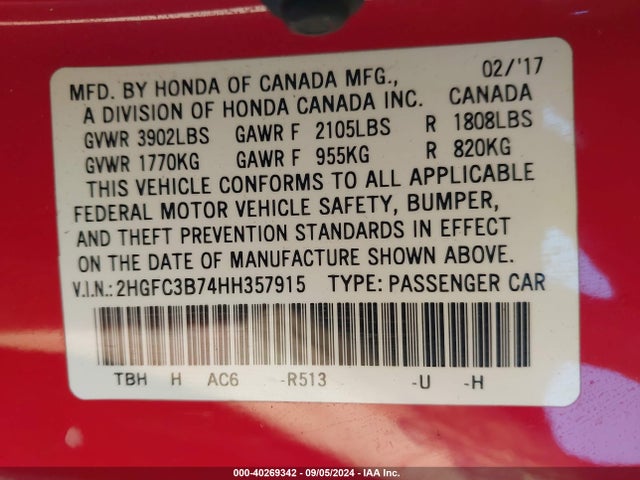 Honda Civic Ex-l 2017 2HGFC3B74HH357915 Image 9