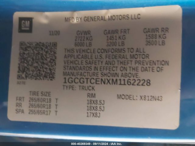 1GCGTCENXM1162228 Chevrolet Colorado 4wd  Short Box Lt