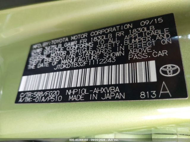 JTDKDTB32F1112243 Toyota Prius C Two