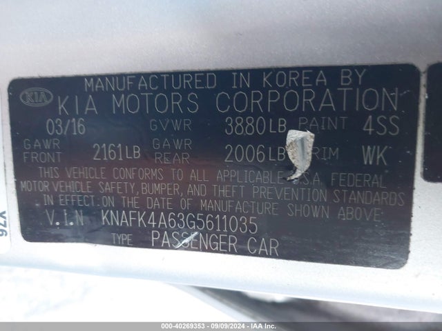 KIA FORTE LX 2016 KNAFK4A63G5611035 Image 9