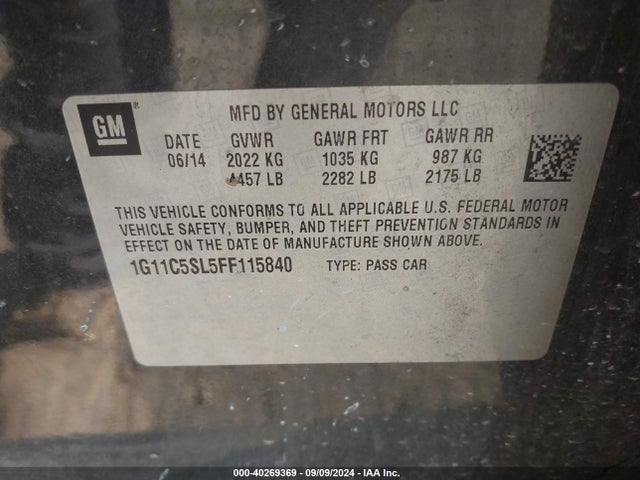 Chevrolet MALIBU 1LT 2015 1G11C5SL5FF115840 Image 9
