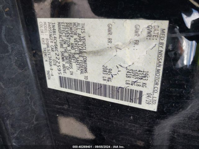 1N4BL4CV6KC222595 Nissan Altima 2.5 Sr