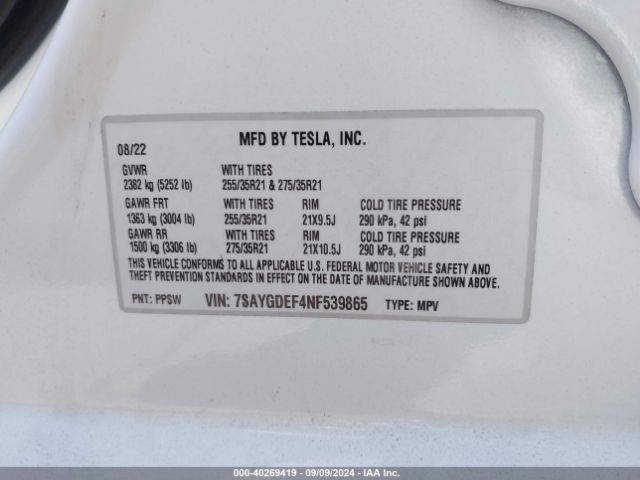 7SAYGDEF4NF539865 Tesla Model Y Performance Dual Motor All-wheel Drive