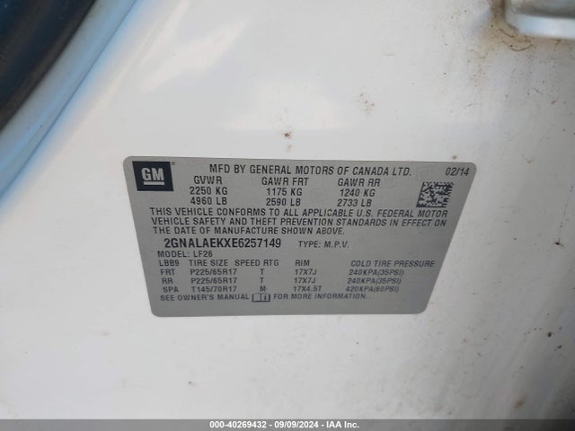 Chevrolet EQUINOX LS 2014 2GNALAEKXE6257149 Image 9