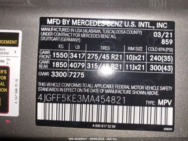 4JGFF5KE3MA454821 Mercedes-Benz Gls 450 4matic