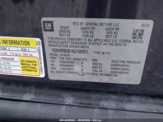 1GKKRSKD1HJ196051 GMC Acadia Limited