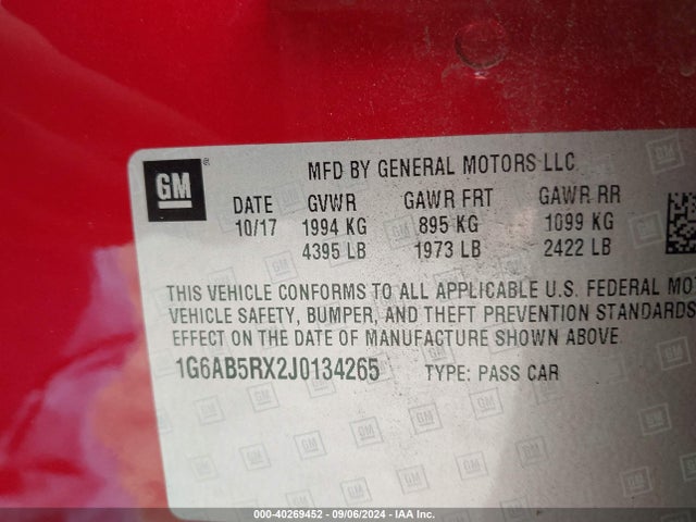 1G6AB5RX2J0134265 Cadillac ATS LUXURY
