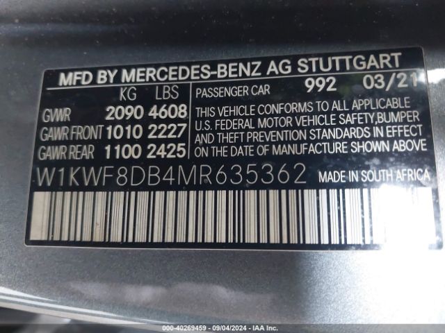 W1KWF8DB4MR635362 Mercedes-Benz C 300 Sedan