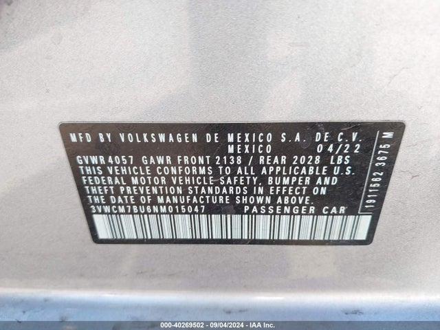 3VWCM7BU6NM015047 Volkswagen Jetta 1.5t S