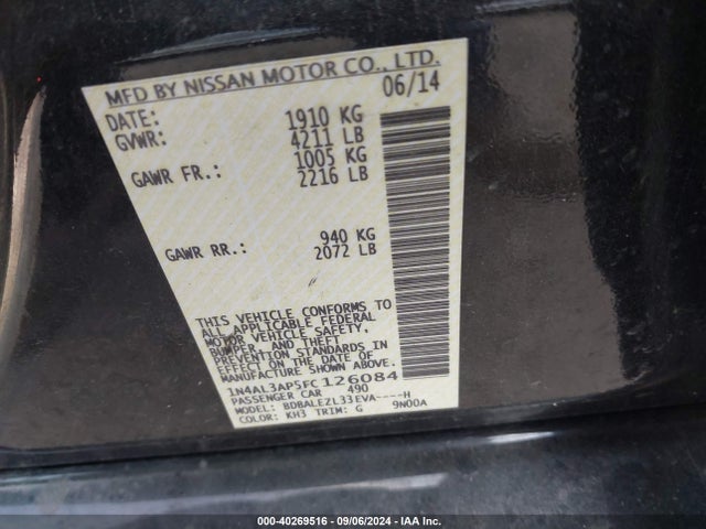 Nissan Altima 2.5 S 2015 1N4AL3AP5FC126084 Image 9