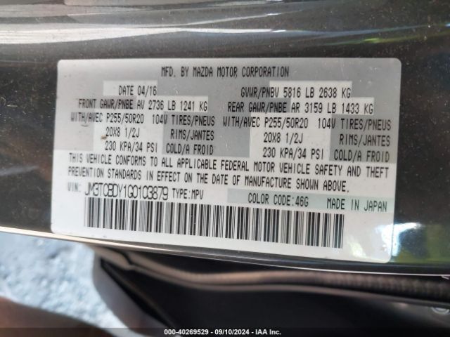 JM3TCBDY1G0103879 Mazda Cx-9 Grand Touring