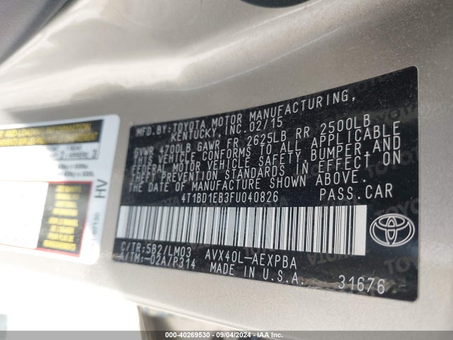 Toyota Avalon Hybrid Limited 2015 4T1BD1EB3FU040826 Image 9
