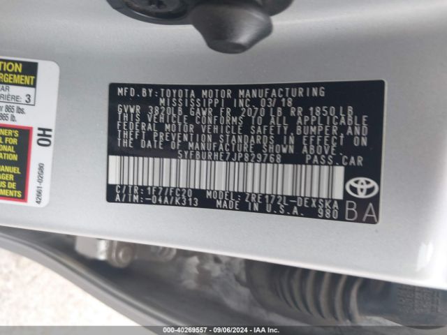 5YFBURHE7JP829768 Toyota COROLLA SE