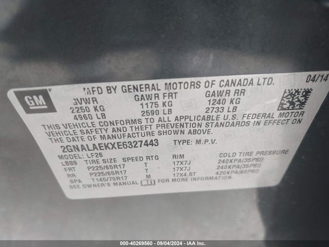 Chevrolet EQUINOX LS 2014 2GNALAEKXE6327443 Image 9