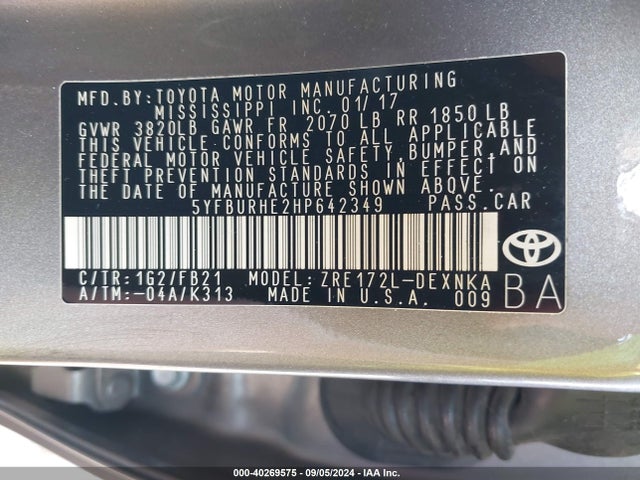 Toyota COROLLA LE 2017 5YFBURHE2HP642349 Image 9