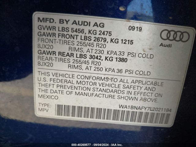 WA1BNAFY7L2021184 Audi Q5 Premium Plus 45 Tfsi Quattro S Tronic