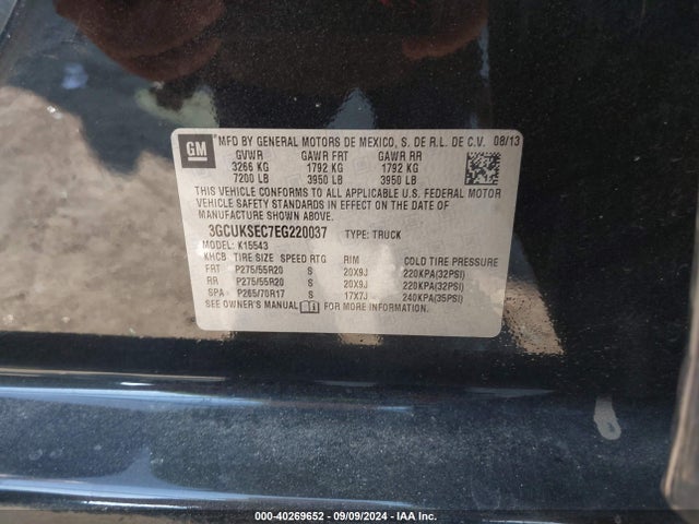 Chevrolet Silverado 1500 2lz 2014 3GCUKSEC7EG220037 Image 9