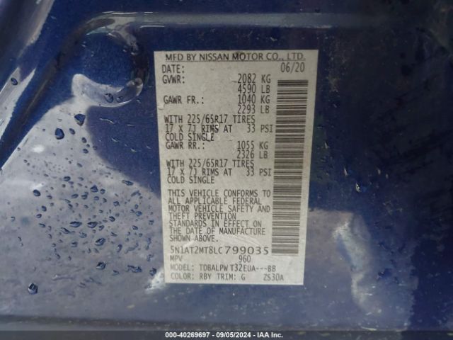 5N1AT2MT8LC799035 Nissan Rogue S Fwd