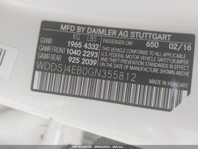 WDDSJ4EB0GN355812 Mercedes-Benz CLA 250