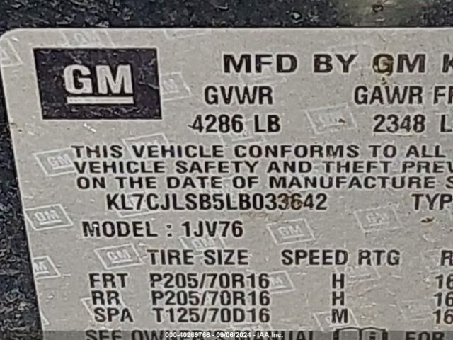KL7CJLSB5LB033642 Chevrolet Trax Fwd Lt