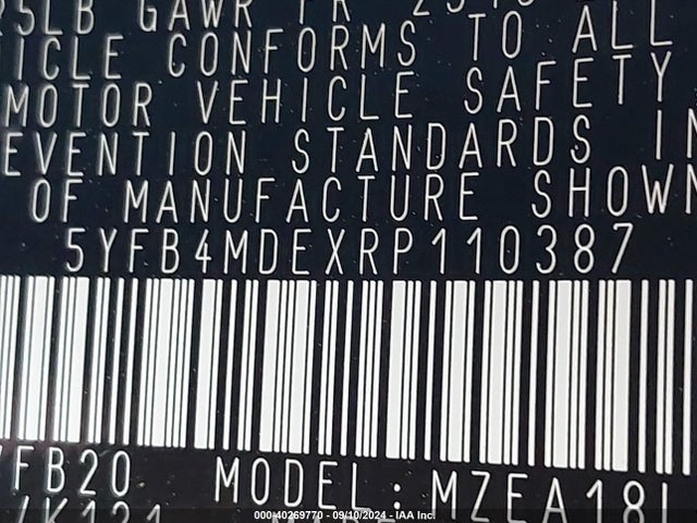 Toyota COROLLA LE 2024 5YFB4MDEXRP110387 Image 9
