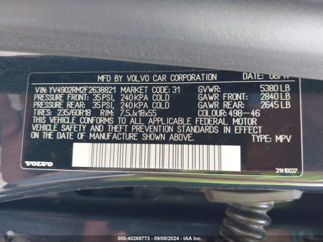 YV4902RM2F2638821 Volvo Xc60 T6 Platinum