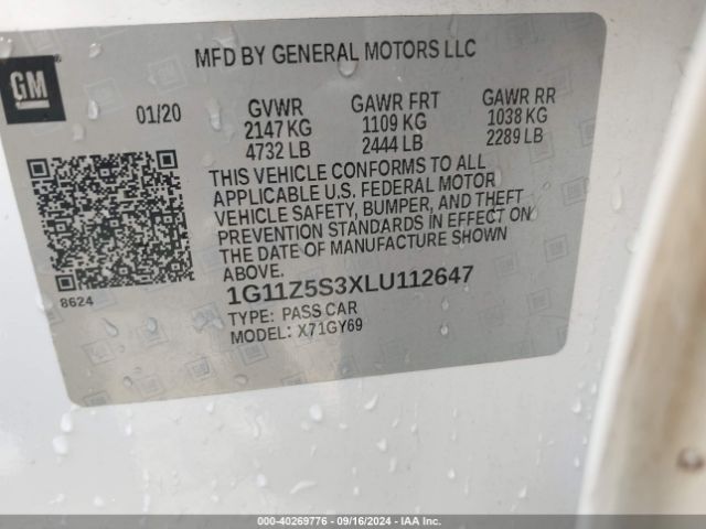 1G11Z5S3XLU112647 Chevrolet Impala Fwd Lt