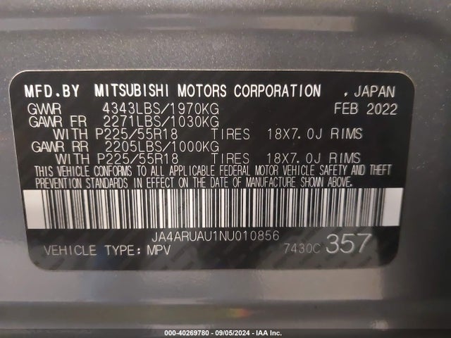 2022 MITSUBISHI OUTLANDER SPORT JA4ARUAU1NU010856 Photo 8