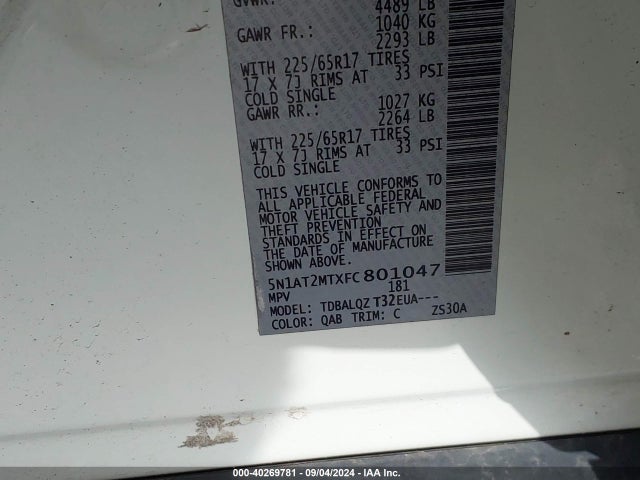 Nissan ROGUE SV 2015 5N1AT2MTXFC801047 Image 9