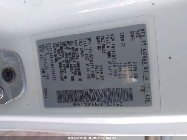 3N6CM0KN6HK705462 Nissan Nv200 S