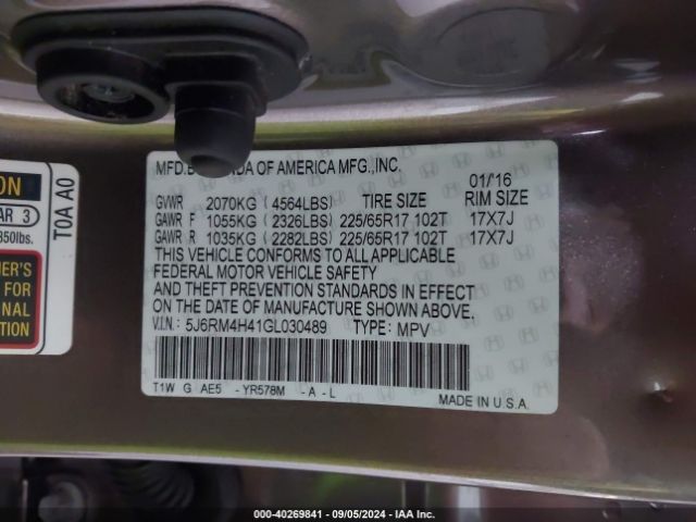 5J6RM4H41GL030489 Honda CR-V SE