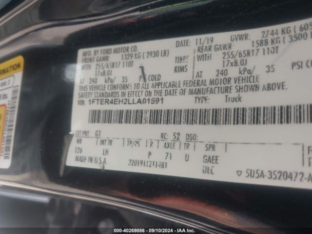 1FTER4EH2LLA01591 Ford Ranger Xlt